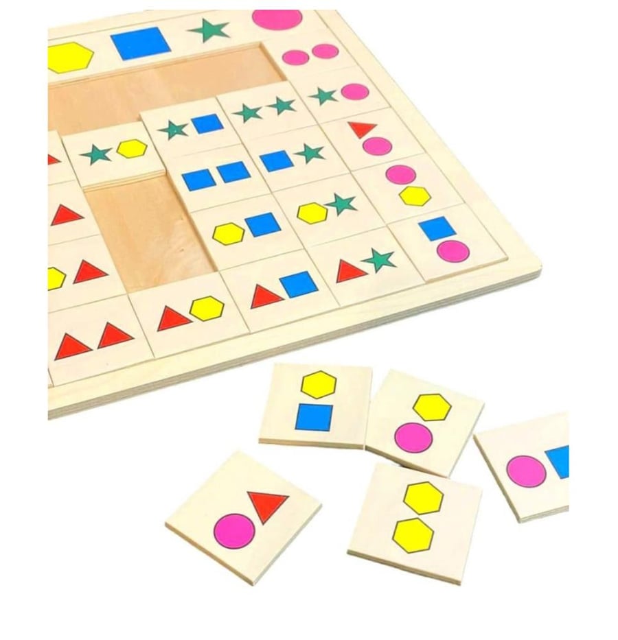 Wooden game for assembling and matching geometric shapes