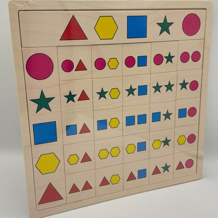 Wooden game for assembling and matching geometric shapes