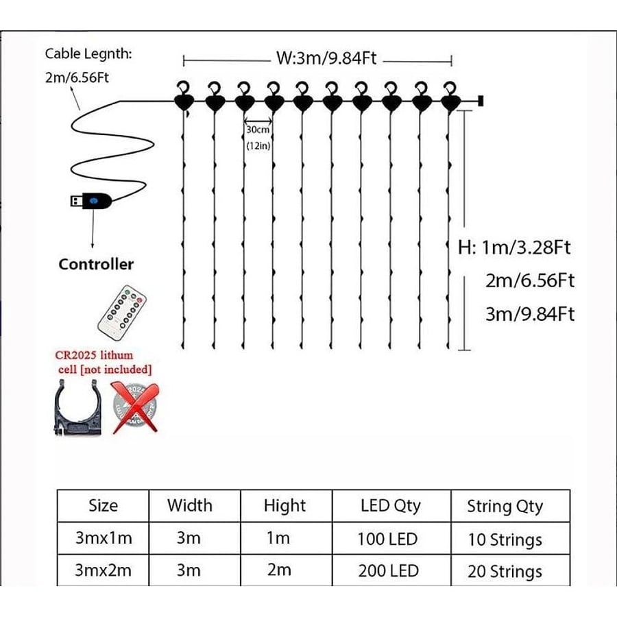 سلسلة مصابيح ستارة لون الاضاءة اصفر 3×3 متر مع ريموت تحكم تعمل على USB عقود 8 اوضاع للحفلات و غرف النوم و حديقة المنزل
