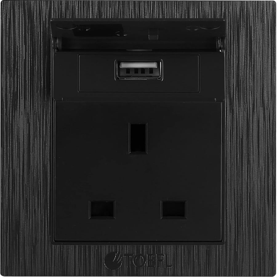 فيش ثلاثي مع منفذ يو اس بي USB لون اسود حجري توفل