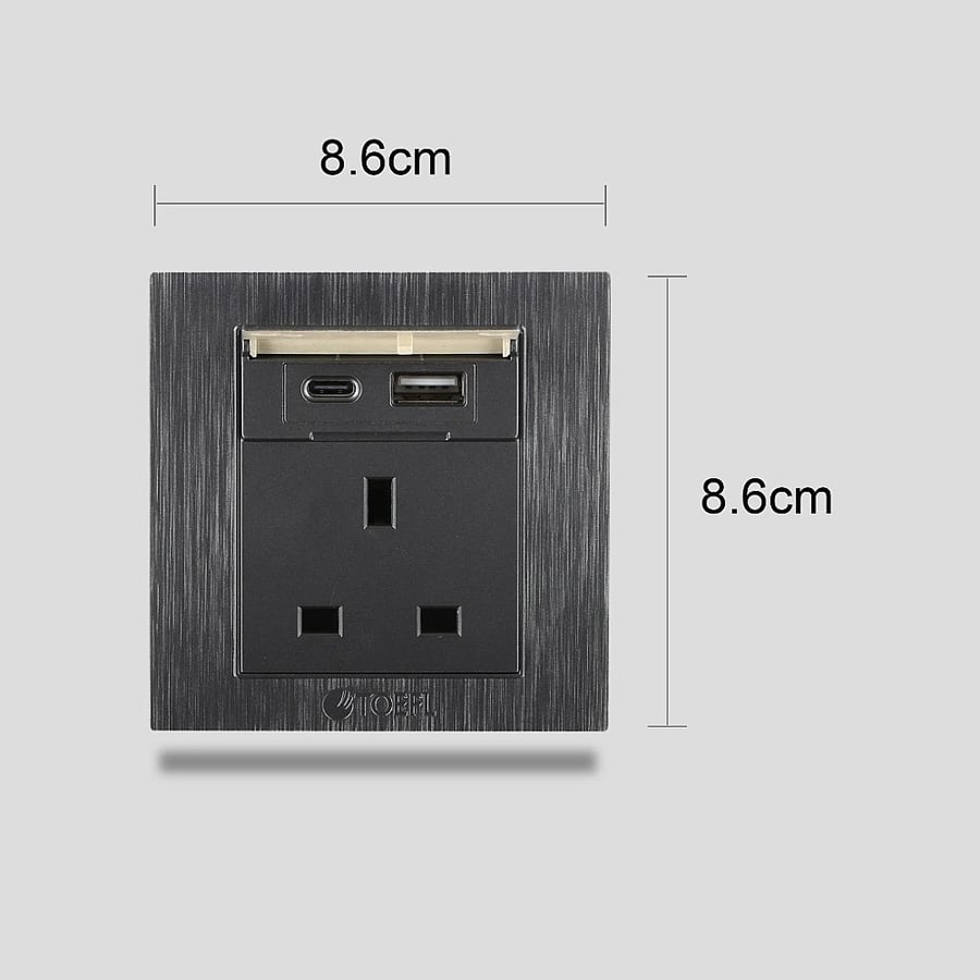 فيش ثلاثي مع منفذ يو اس بي USB مع تايب سي TYPE-C لون جرافيت توفل