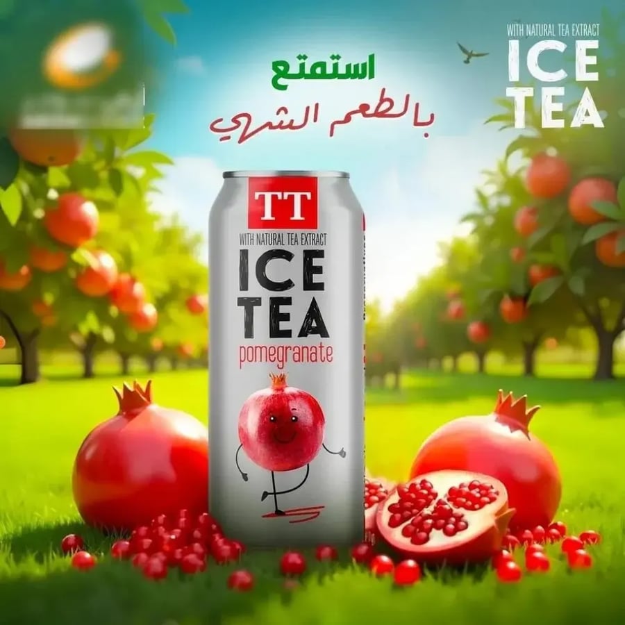 تي تي مشروب شاي مثلج رمان بدون سكر مضاف مع عصير الفواكه 330 مل