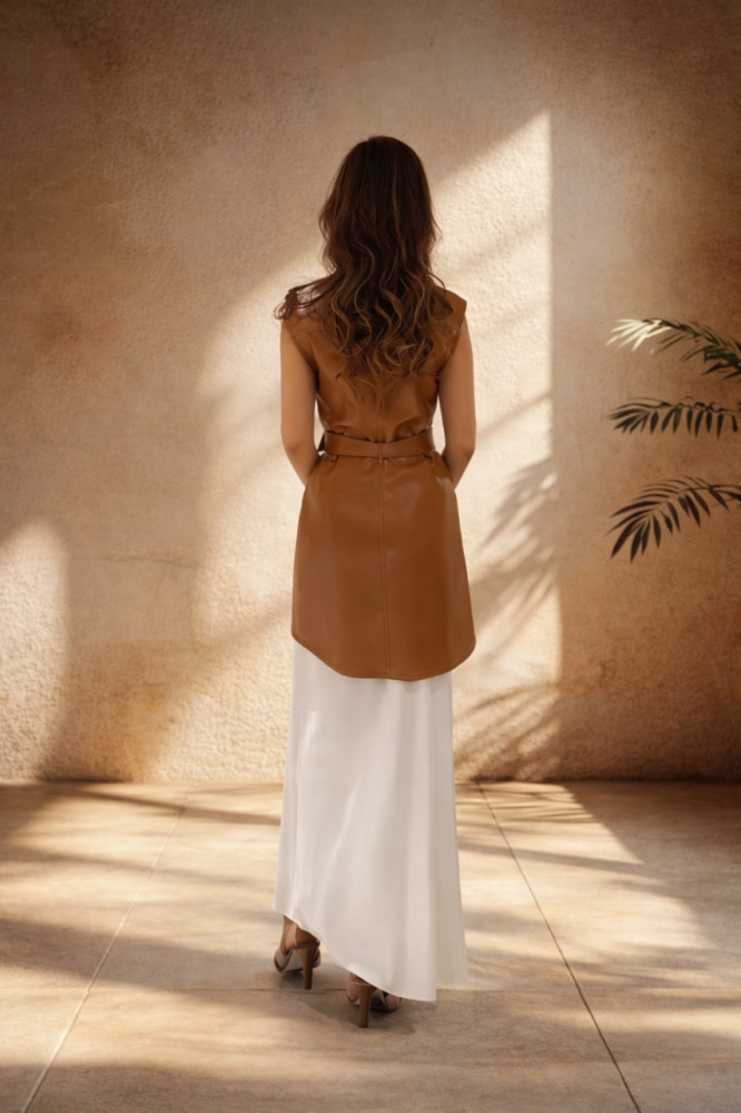 Leather Vest & Ivory Skirt Set