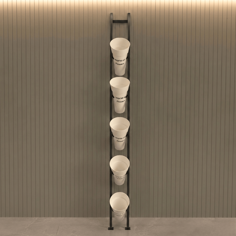 Tube display with flowers and 5 Satoel stands - black