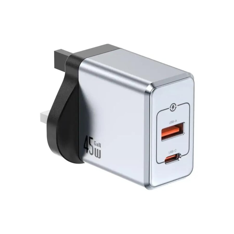 Green Line wall charger GaN Premium UK Plug with 45-watt power - Gray