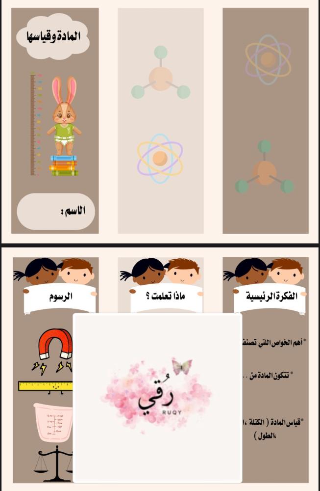 مطويه علوم الصف الثالث ( المادة وقياسها )