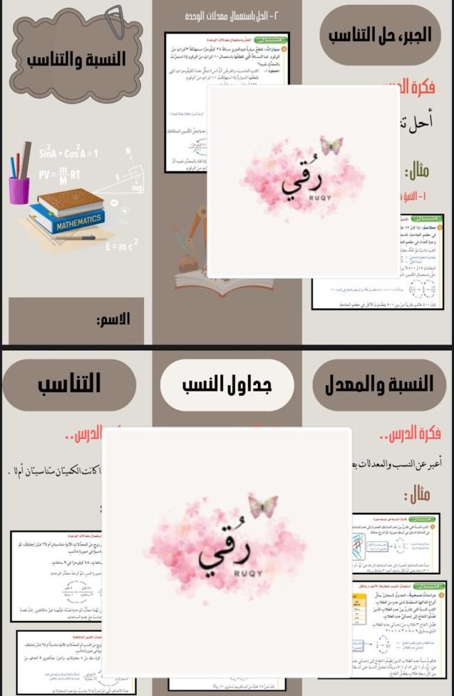 مطويه الصف السادس رياضيات ( النسبه والتناسب) الترم ٣
