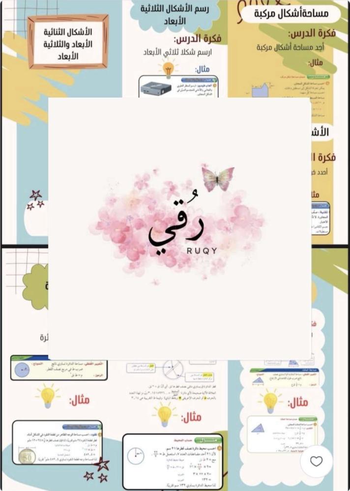 مطويه رياضيات الصف اول متوسط ( الأشكال الثنائية الأبعاد والثلاثية الأبعاد)