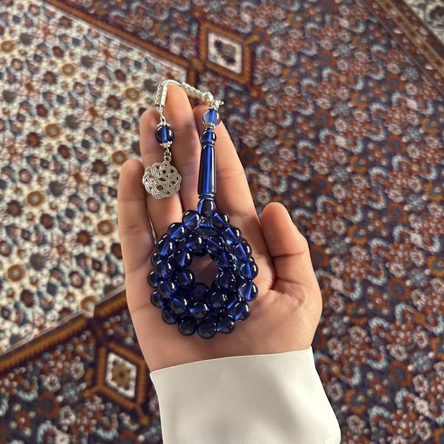 سبحة بكلايت 45 خرزة -  كحلي شفاف