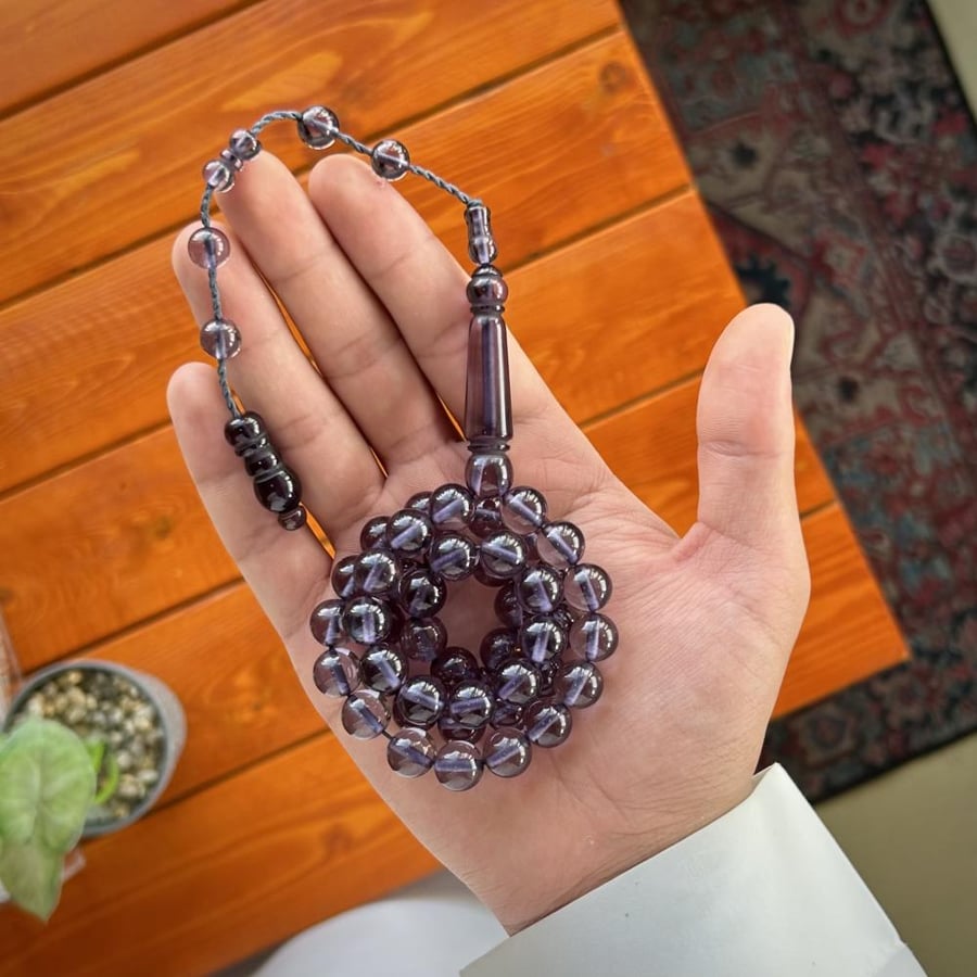 سبحة بكلايت شفاف كحلي - 45 خرزه - تمليكه