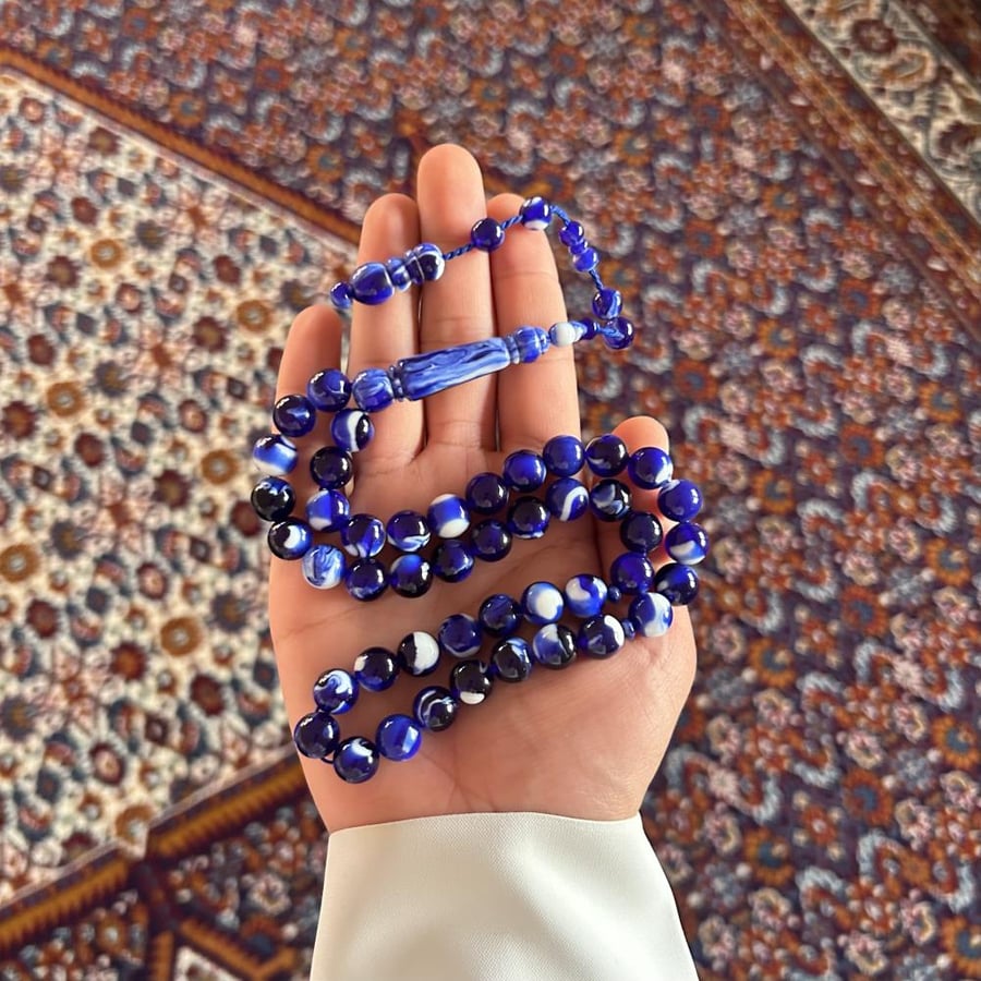 Buckle prayer bead 45 beads - Blue mottled