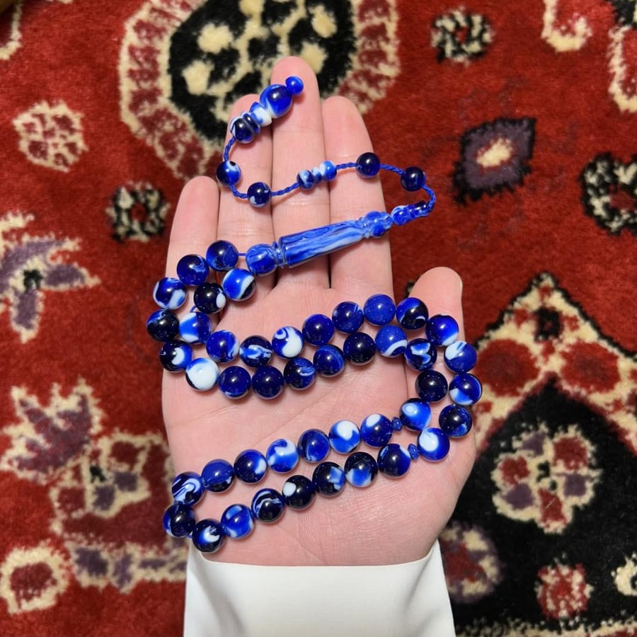 Buckle prayer bead 45 beads - Blue mottled