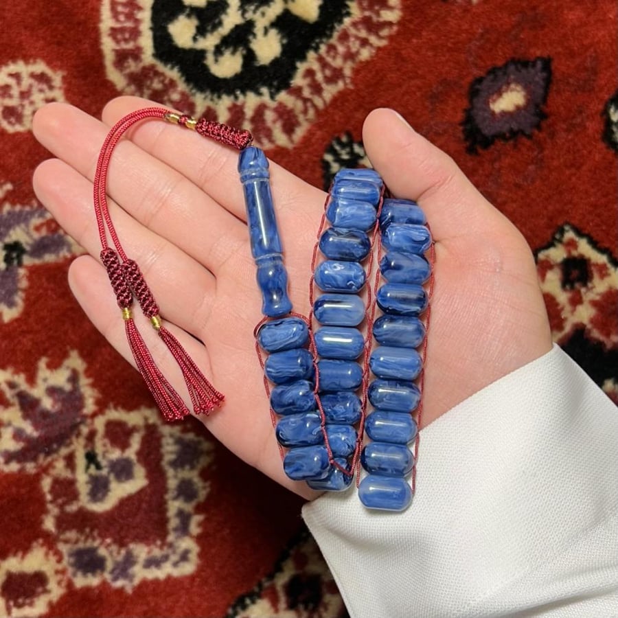 مسباح راتنج يوناني ازرق مموج بكركوشة