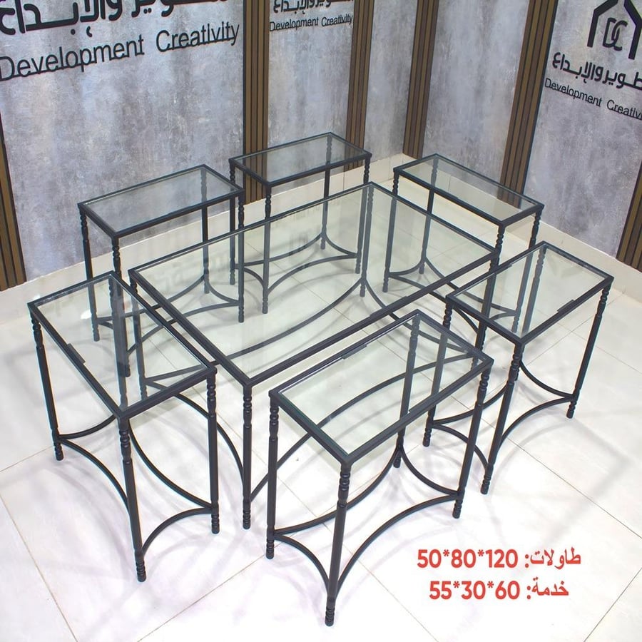 طقم طاولات أسود كلاسيكي طاولة مستطيلة كبيرة 1+6