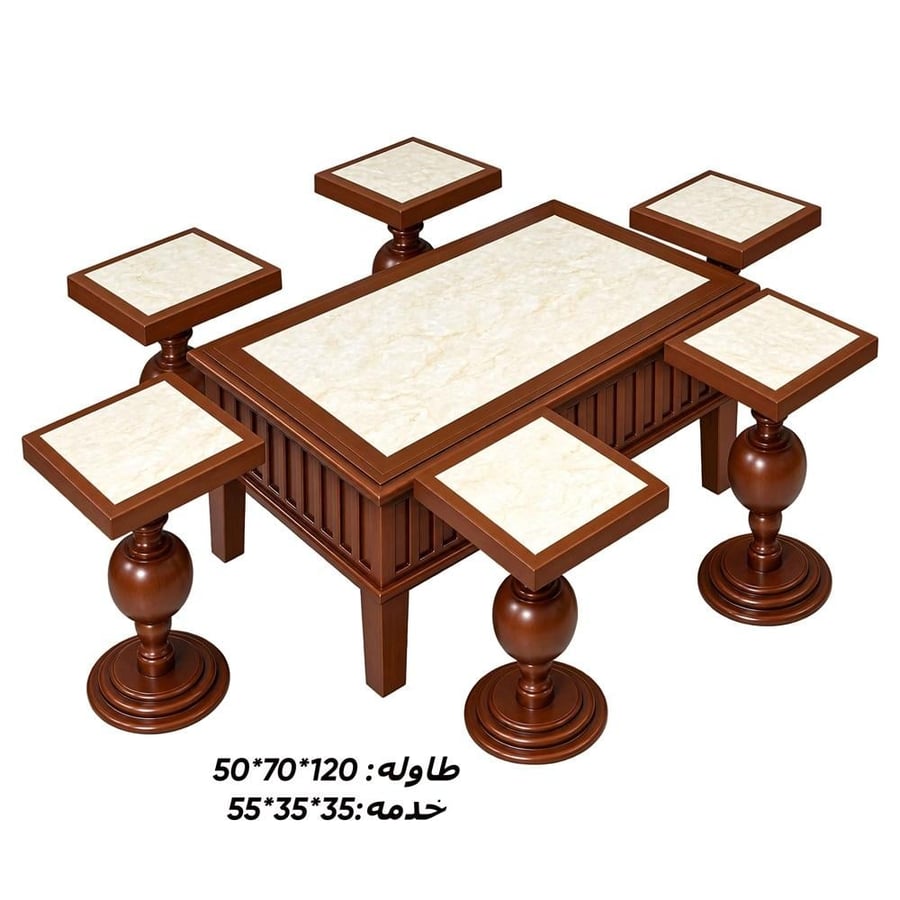 طقم طاولات ضيافة كلاسيكي مكون من 5 قطع (طاولة رئيسية مع 4 طاولات خدمة متناسقة)