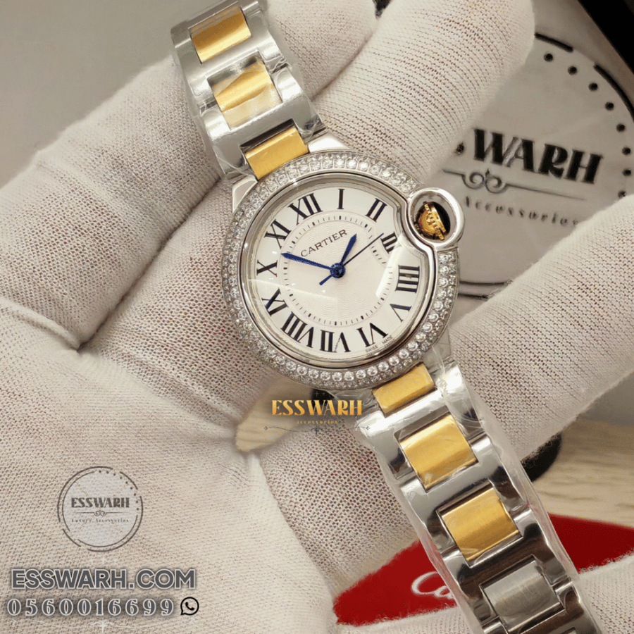 Cartier Ballon women's watch - 33mm - silver and gold bezel with rhinestones