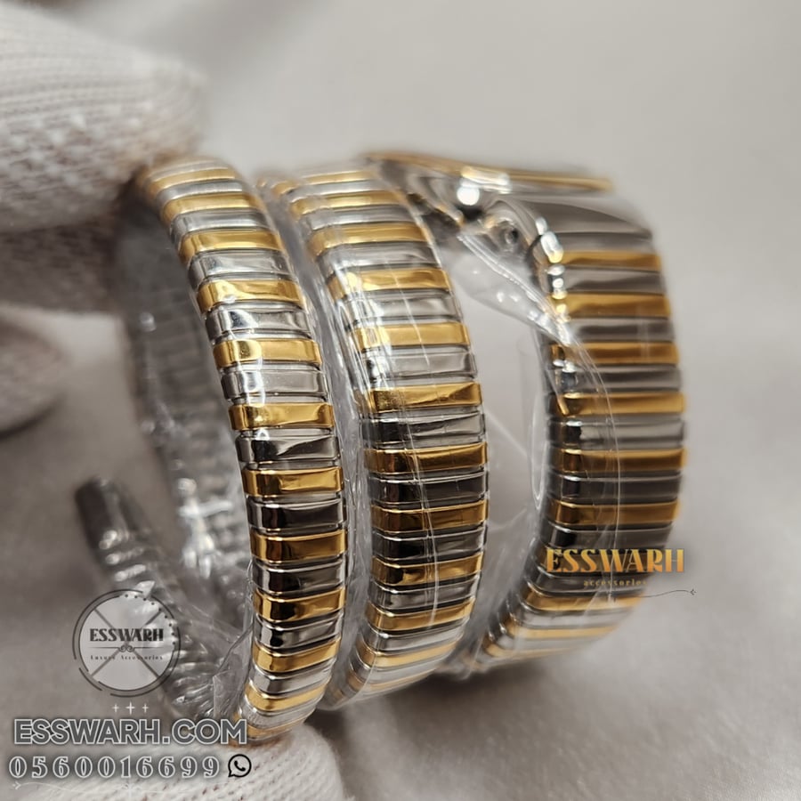 Bvlgari Serpenti Tubogas - Size 30 - Silver and Gold Double Wrapped Stones