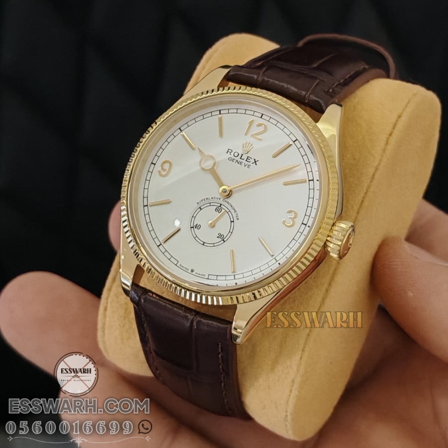 Rolex Perpetual Chronometer 1908 Watch, Size 39 - Super Quality - Gold, Brown Leather