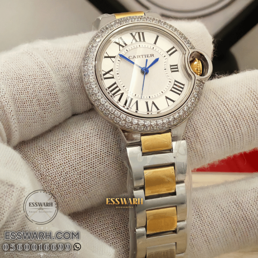 Cartier Ballon women's watch - 33mm - silver and gold bezel with rhinestones