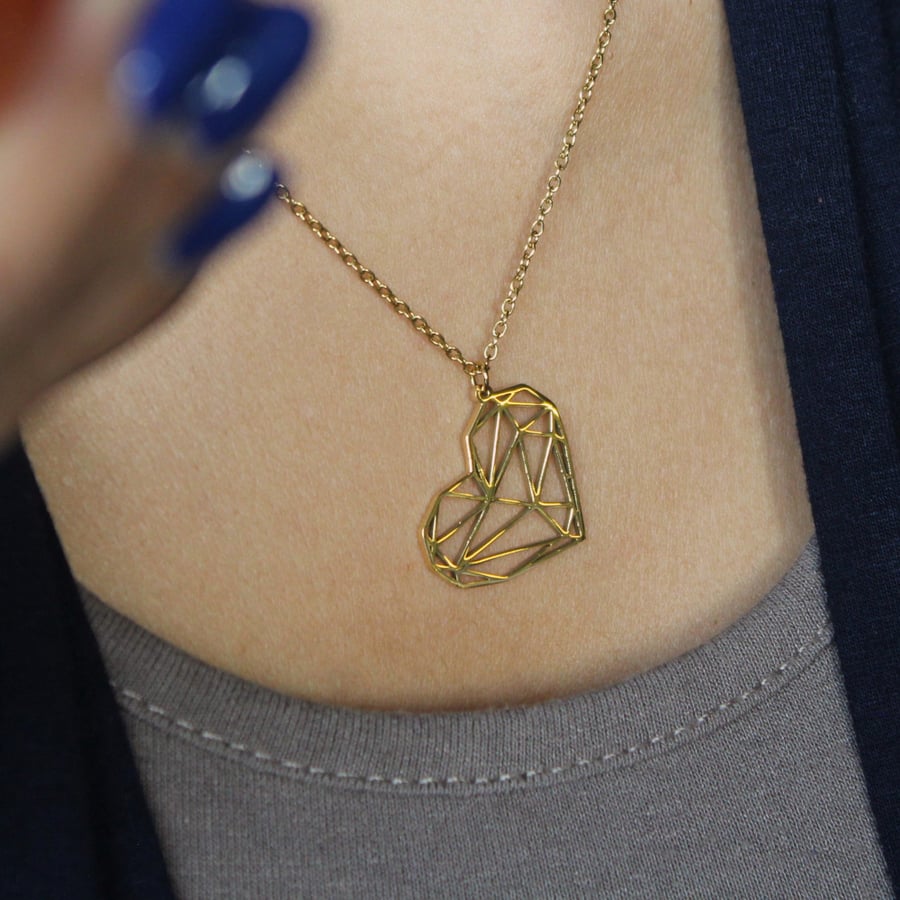 Stainless Steel Water Resistant Triangle Heart Chain 45cm - Gold & Silver Two Tone