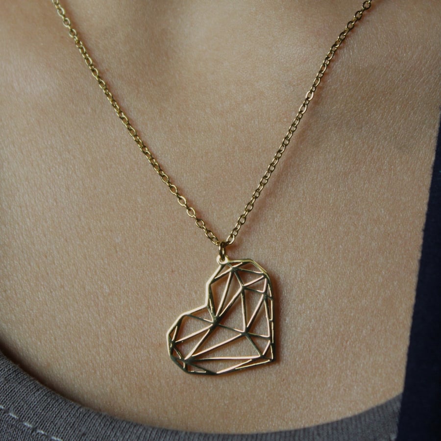 Stainless Steel Water Resistant Triangle Heart Chain 45cm - Gold & Silver Two Tone