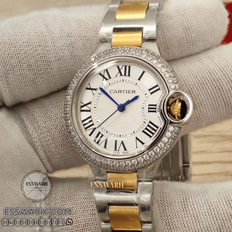 Cartier Ballon women's watch - 33mm - silver and gold bezel with rhinestones
