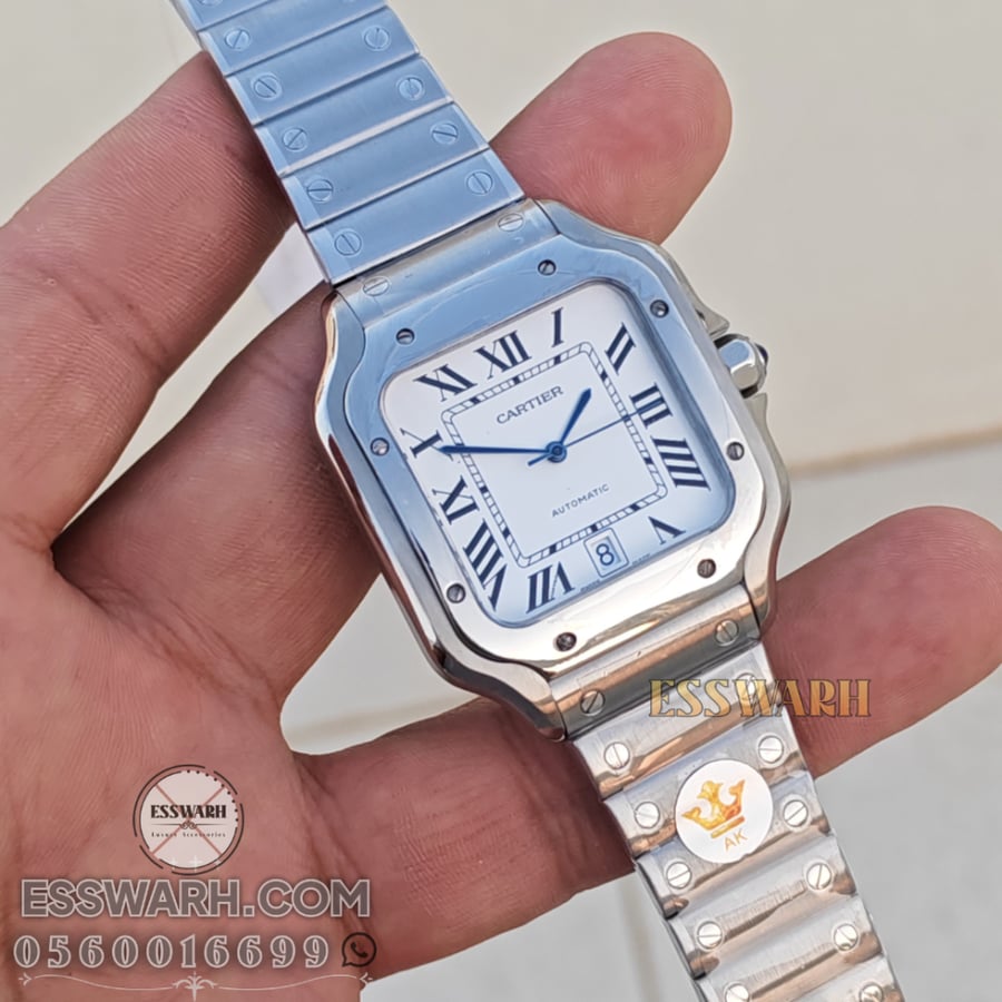 Cartier - Santos Jumbo - Stainless steel belt batteries, white dial, blue dial, size 40