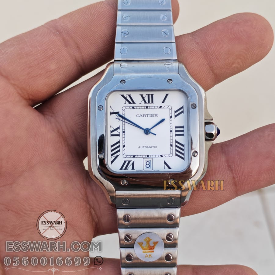Cartier - Santos Jumbo - Stainless steel belt batteries, white dial, blue dial, size 40