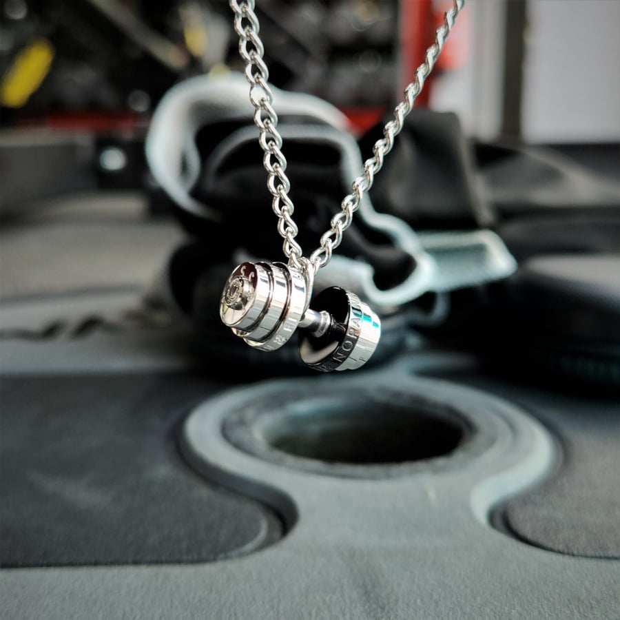 Stainless steel chain with multi-colored dumbbell pendant