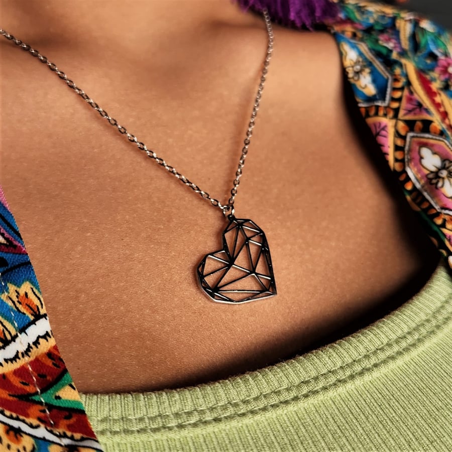 Stainless Steel Water Resistant Triangle Heart Chain 45cm - Gold & Silver Two Tone