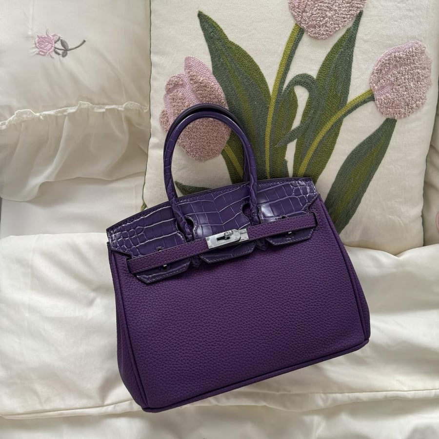 Perkin 25cm - purple color crocodile leather
