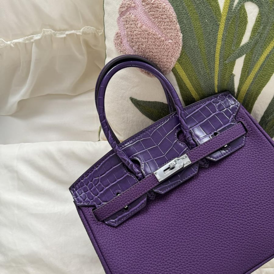 Perkin 25cm - purple color crocodile leather