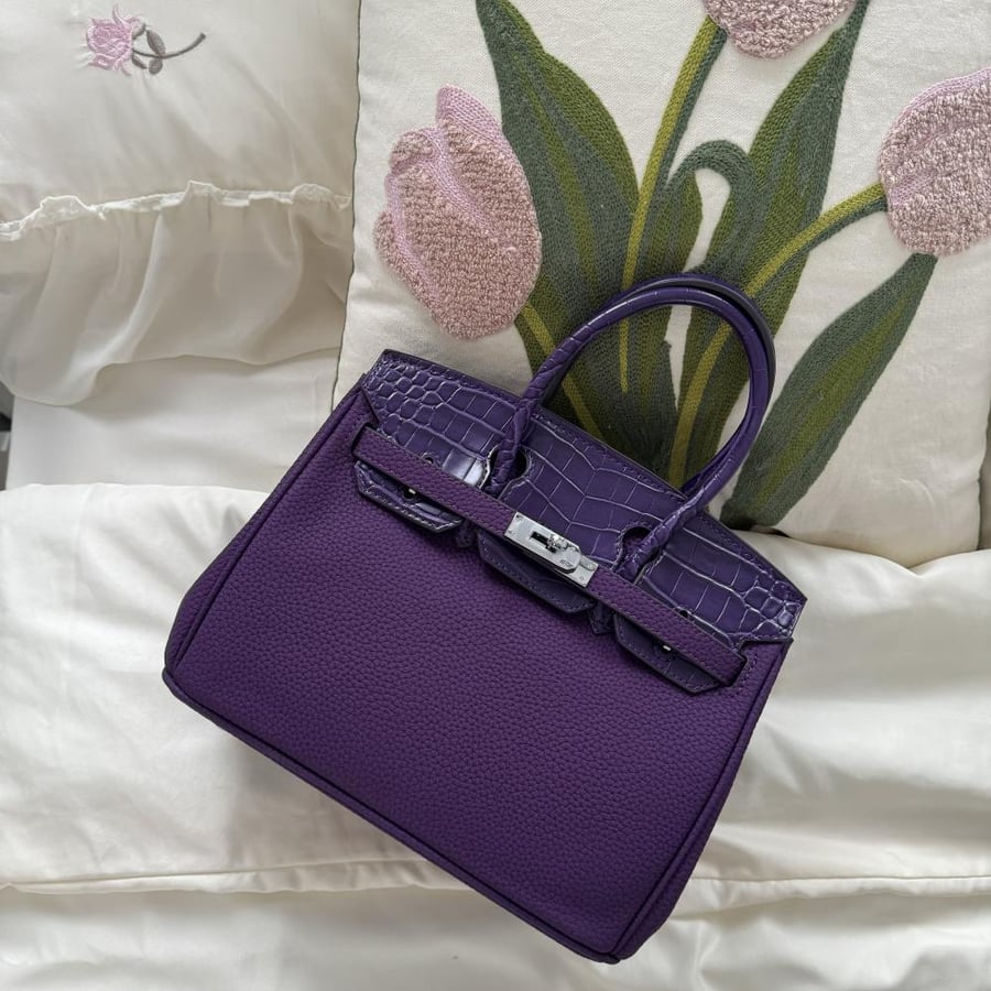Perkin 25cm - purple color crocodile leather