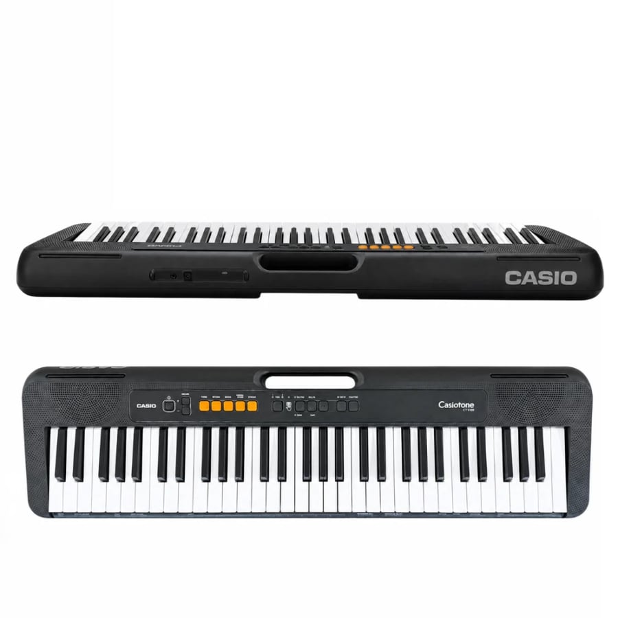 ظهر كيبورد بيانو كاسيوم CT-S100 يوضح مقبض الحمل المدمج وشعار CASIO متج
