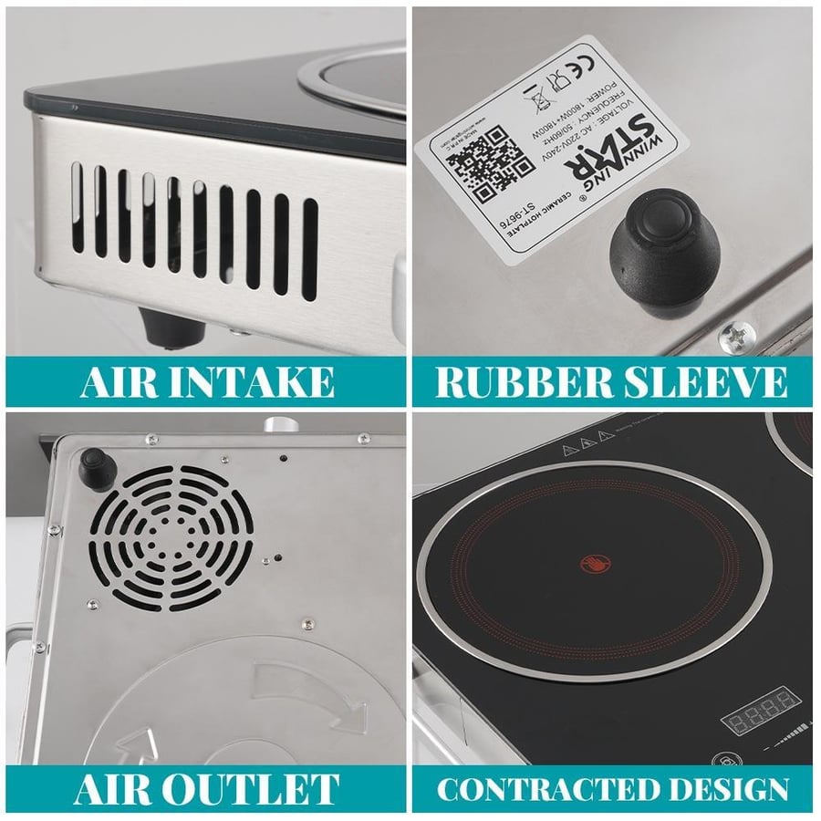 Winningstar electric surface, 2 burners, glass, touch control, timer, overheat protection, 1800 watts, black, ST-9676