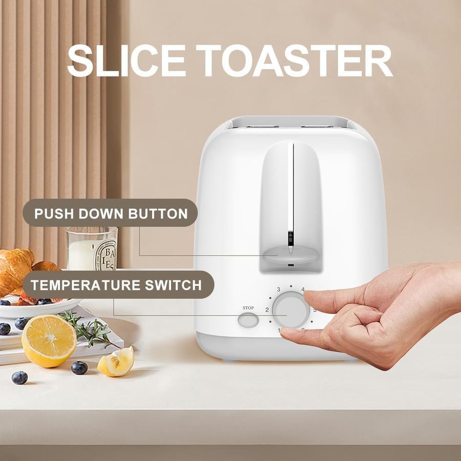 Winning Star bread toaster, two slices, 6 levels of toasting, removable crumb tray, stainless steel top cover, white, ST-9359
