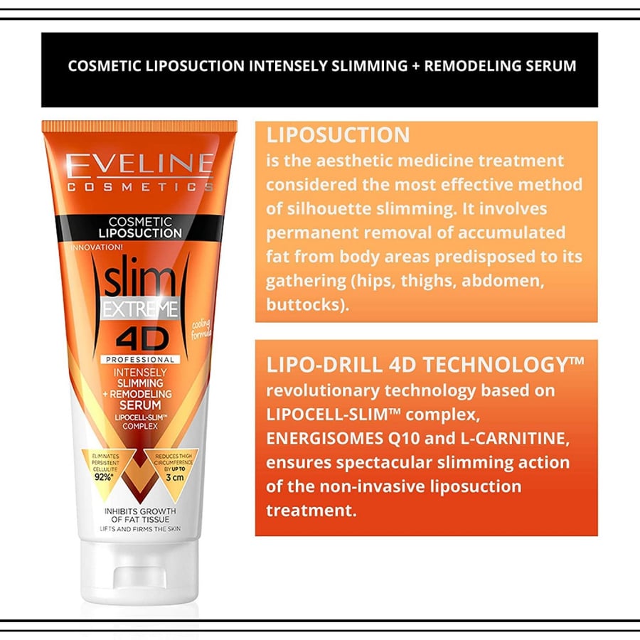 Eveline Slimming and Fat Removal Serum Slim Extreme 250 ml - Eveline Cosmetics Slim Extreme 4D Professional Intensely + Remodeling Serum