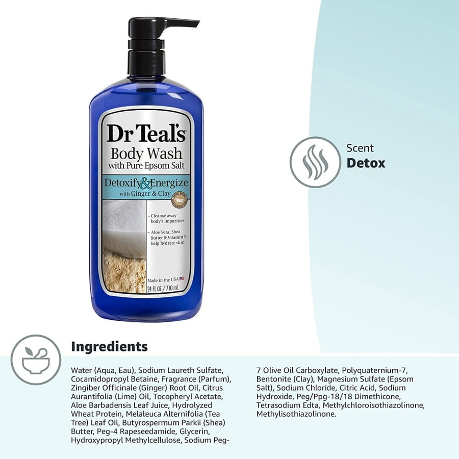 دكتور تيلز غسول الجسم بملح إبسوم النقي 710 مل - Dr Teal'S Body Wash with Pure Epsom Salt Detox And Energize 710 ml