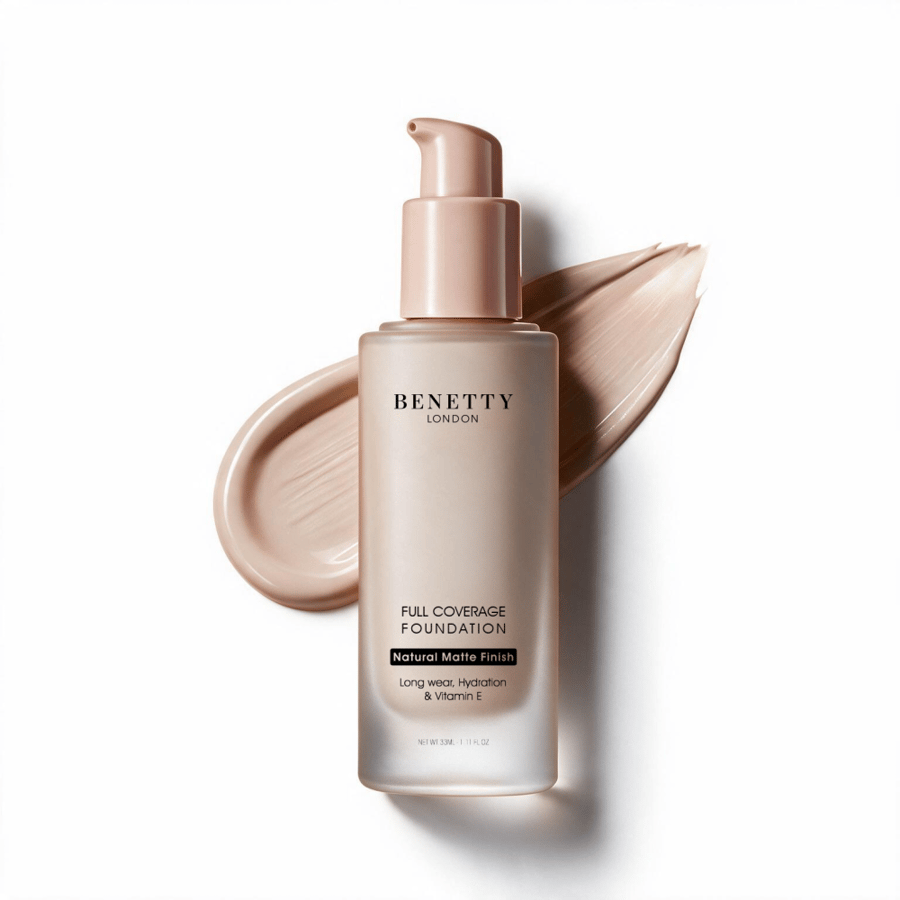كريم اساس من بينيتي لندن، تغطية كاملة، مطفي، طويل الأمد، يرطب وغني بفيتامين E، رقم N33 PURE BEIGE