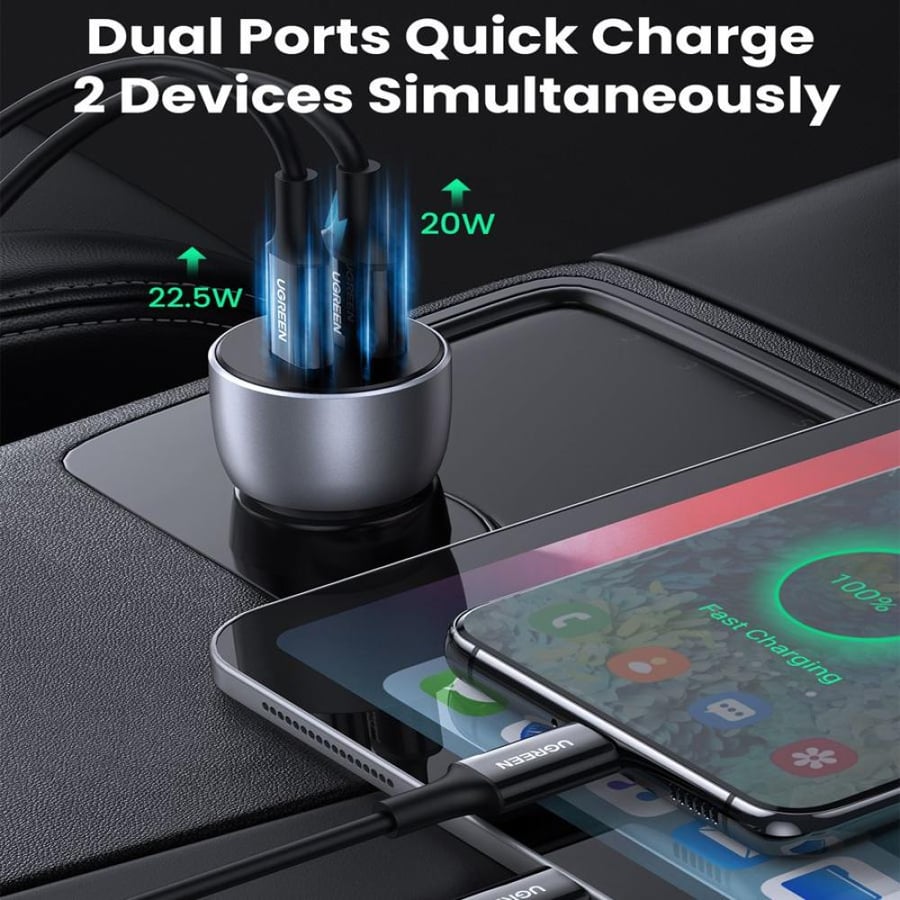 شاحن سيارة يوجرين  مخرج PD ومخرج  USB بقوة 52 واط