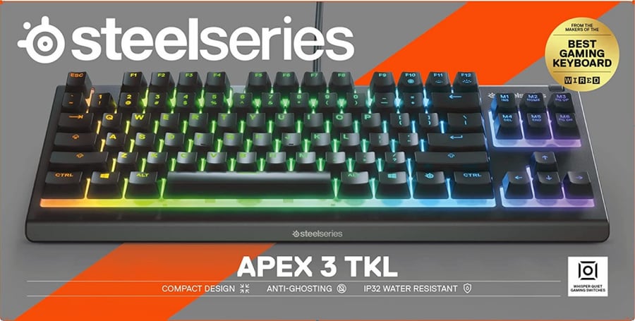 SteelSeries Apex 3 TKL RGB Gaming Keyboard Tenkeyless Compact