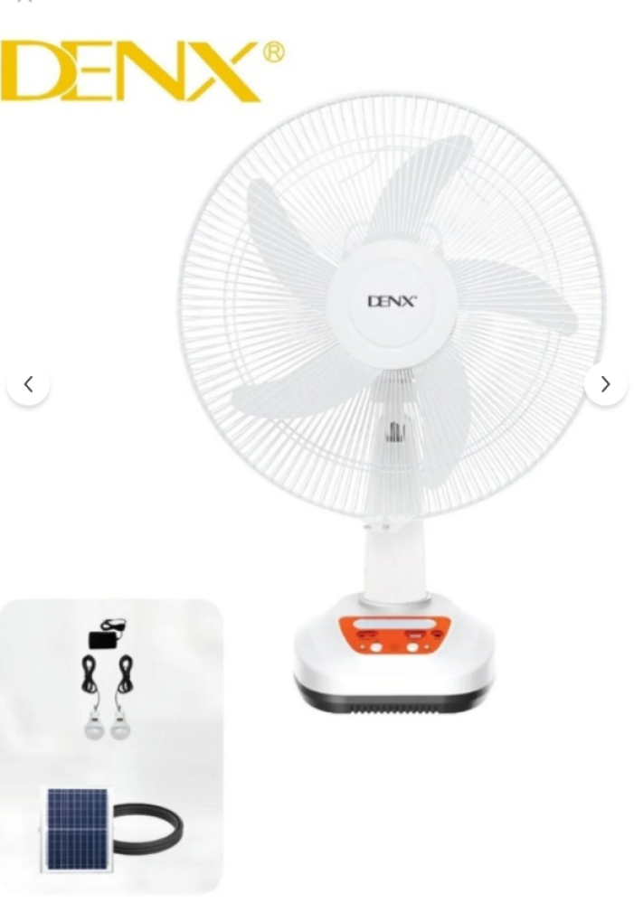 مروحة DENX تعمل بالطاقة الشمسية 16 بوصة مع بطارية قابلة للشحن – موديل DX2615