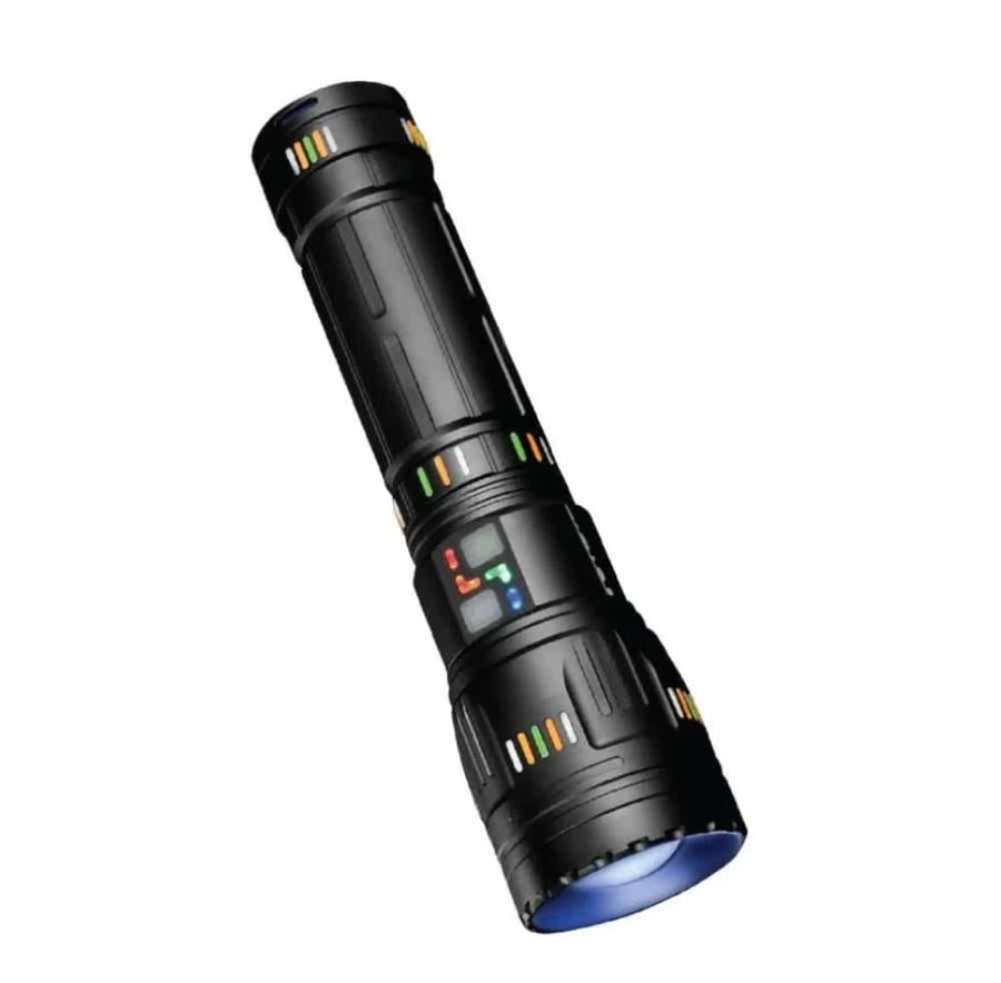 مصباح يدوي DENX DX2327 عالي السطوع بتقنية التكبير/التصغير - ضوء ليزر أبيض، للاستخدام الخارجي الشاق