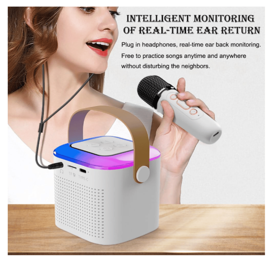 سبيكر كاريوكي مع اثنين من الميكروفونات اللاسلكية ، مكبر صوت كاريوكي Y1 مع ضوء RGB