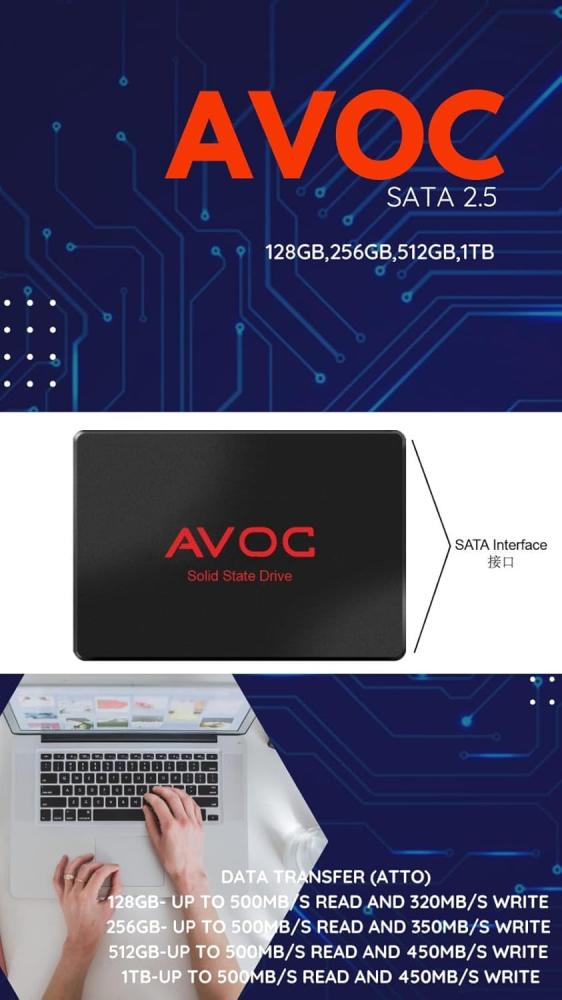 هاردسك إس إس دي AVOC FS22 سعة 256 جيجابايت – سرعة SATA III 6Gb/s وأداء أسرع 10 مرات