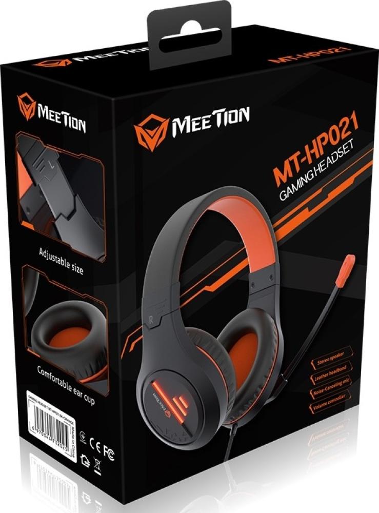 Gaming stereo headset with microphone with noise isolation technology MEETION HP021 – black orange, lightweight, with backlighting