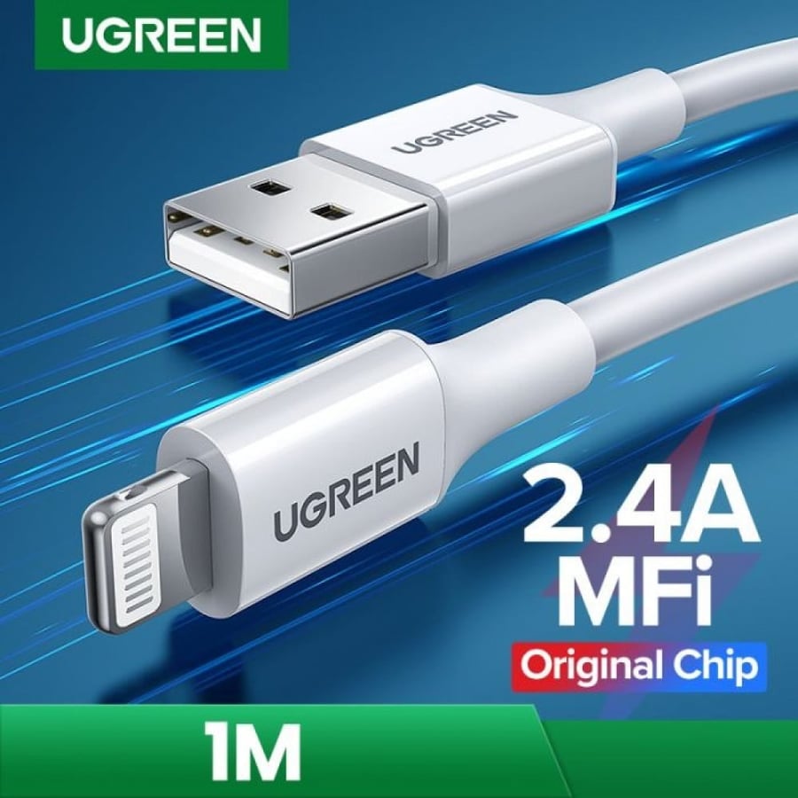 سلك شاحن يوجرين USB إلى آيفون بطول 1 م - أبيض UGREEN