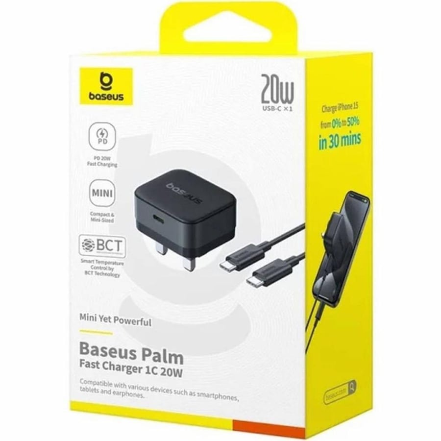 بيسوس - شاحن جداري Palm 1C بمنفذ تايب سي بقوة 20W PD - متعدد الالوان