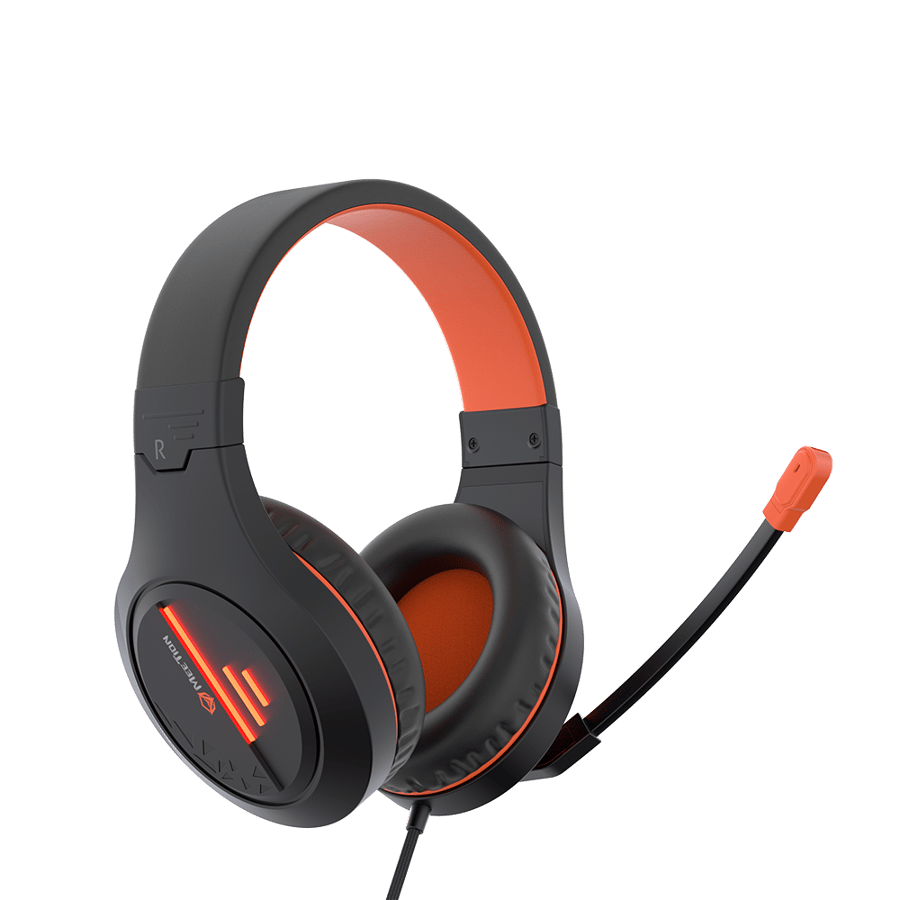 Gaming stereo headset with microphone with noise isolation technology MEETION HP021 – black orange, lightweight, with backlighting