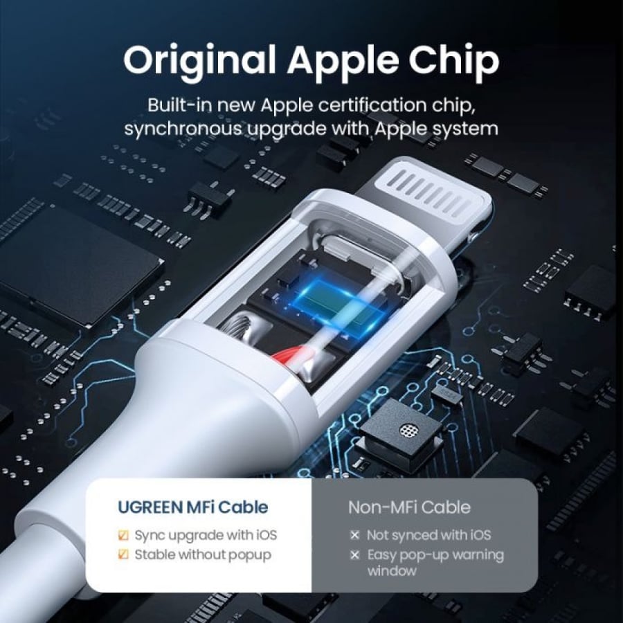 سلك شاحن يوجرين USB إلى آيفون بطول 1 م - أبيض UGREEN
